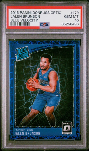 2018-19 Panini Donruss Optic Rated Rookie Jalen Brunson RC Blue Velocity PSA 10 