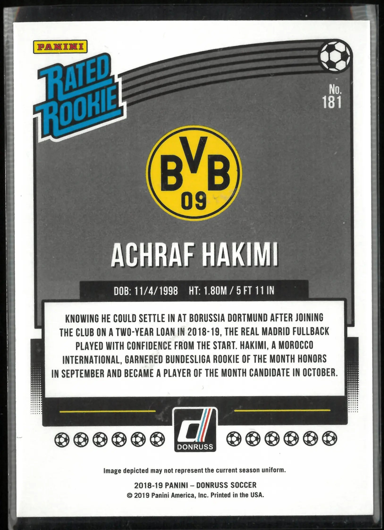 2018-19 Panini Donruss Rated Rookie Achraf Hakimi Gold Press Proof /75 RC 