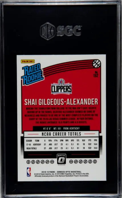 2018-19 Panini Donruss Rated Rookie Shai Gilgeous-Alexander RC SGC 10 