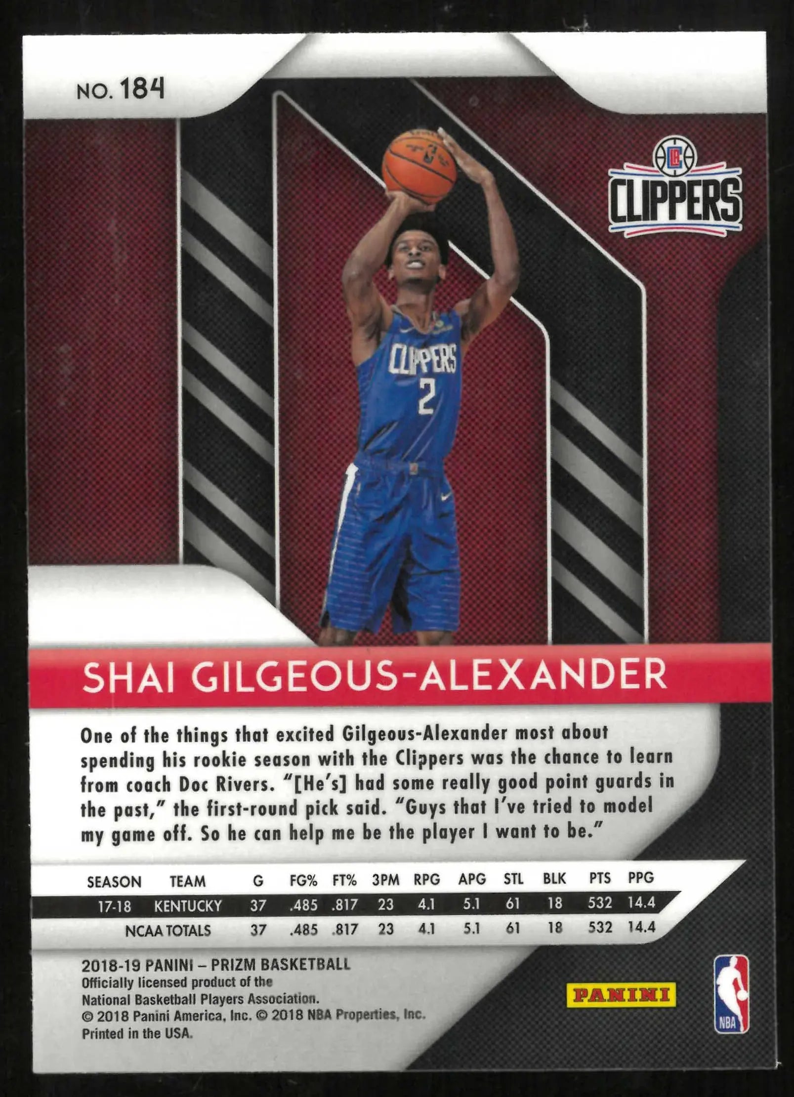 2018-19 Panini Prizm Basketball Rookie Shai Gilgeous-Alexander RC 