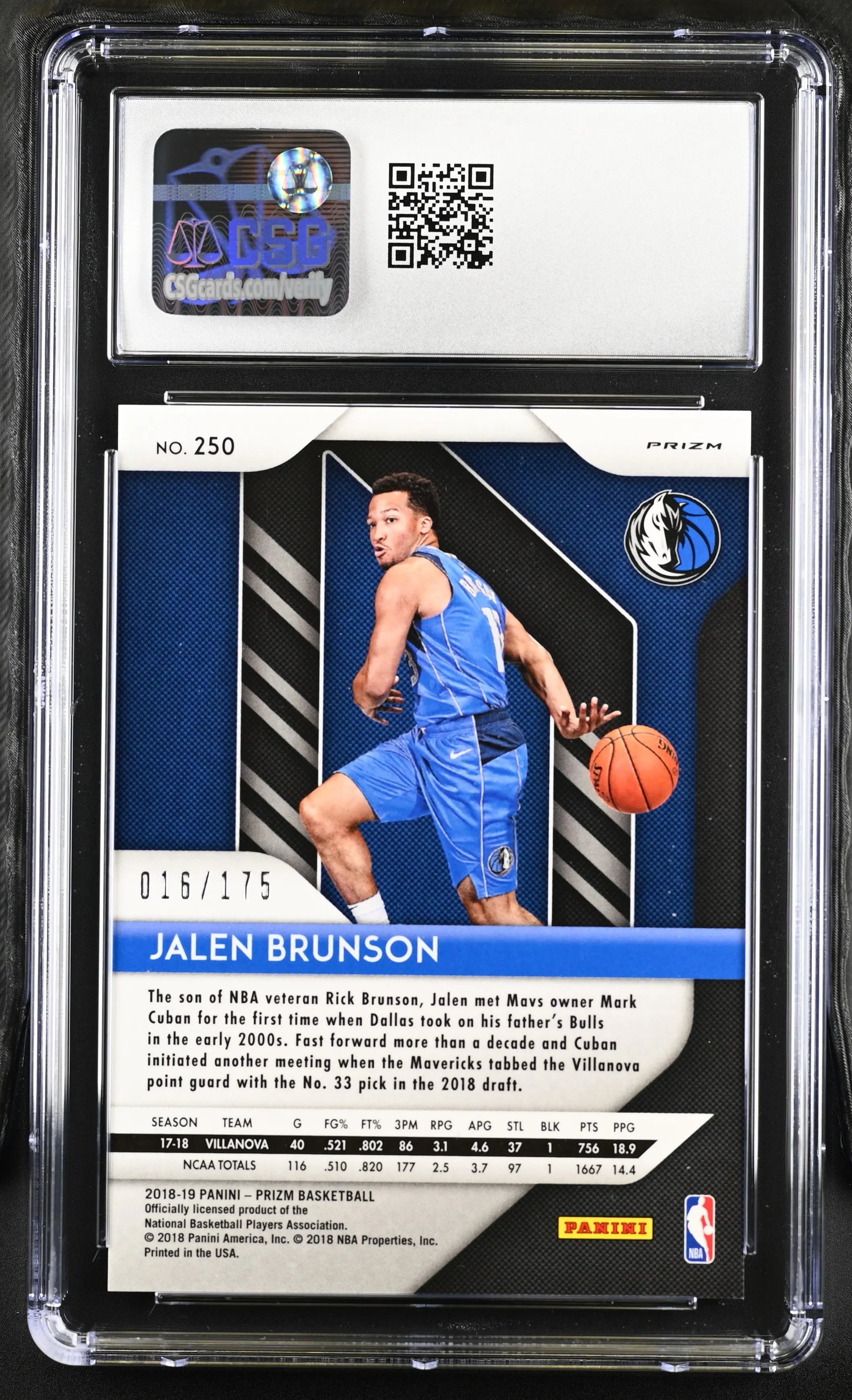 2018-19 Panini Prizm  Rookie Jalen Brunson  Fast Break Blue /175 RC CSG 10 