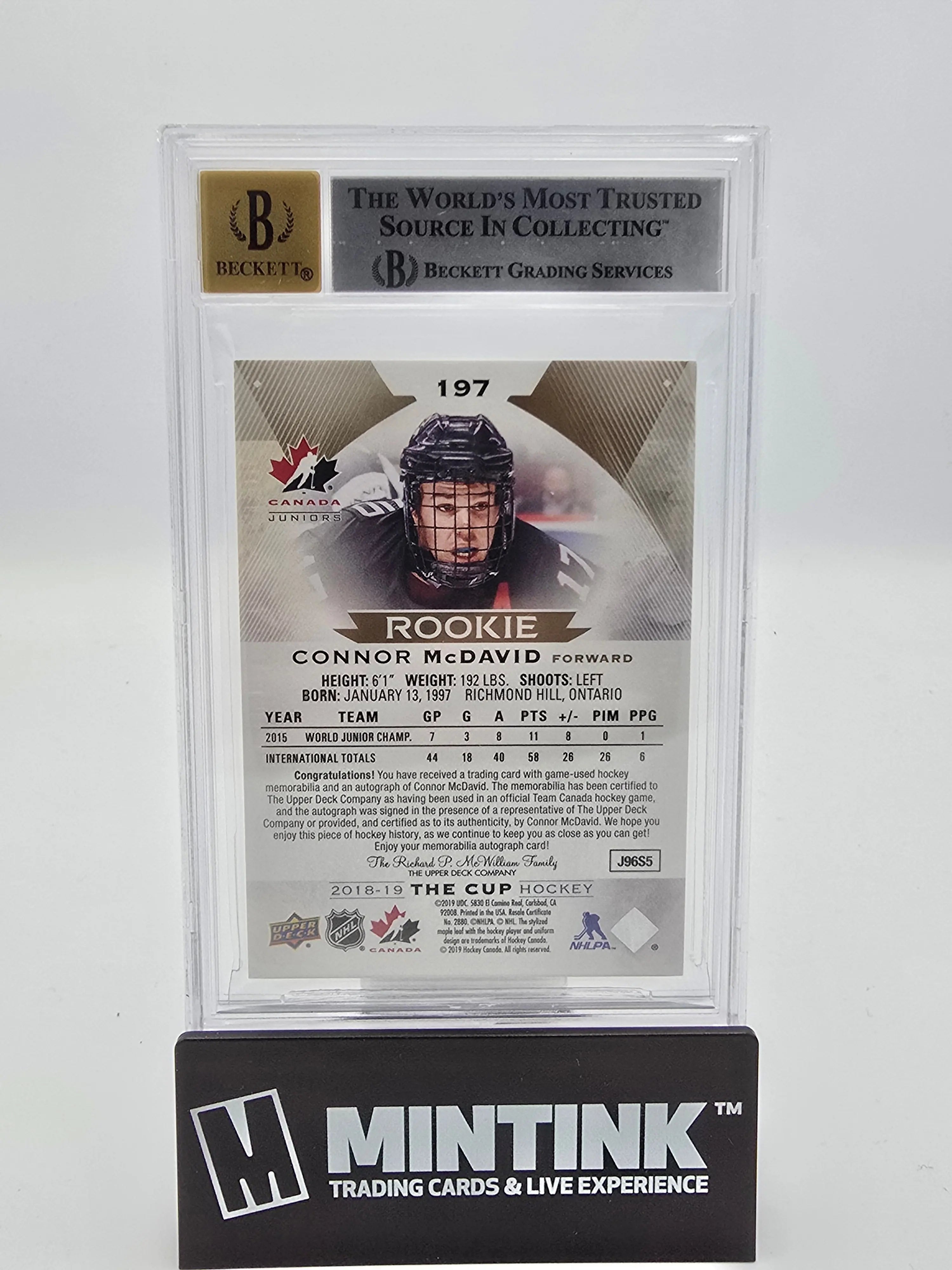 2018-19 UD The Cup Team Canada RC Tribute Gold Patch Connor McDavid BGS 8.5 /25 