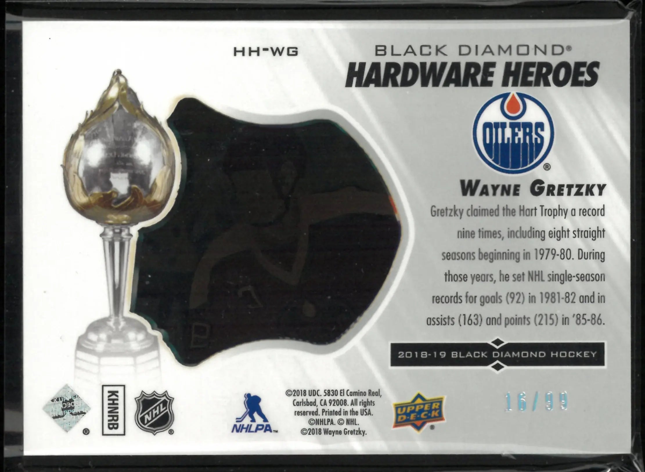 2018-19 Upper Deck Black Diamond Hockey Hardware Heroes Wayne Gretzky /99 