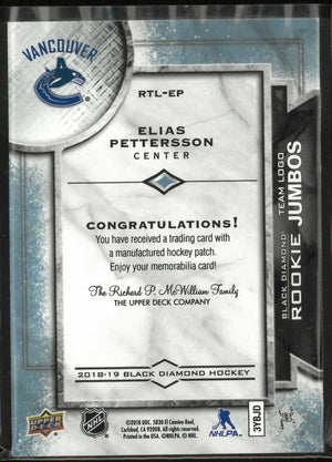2018-19 Upper Deck Black Diamond Team Logo Rookie Jumbos Elias Pettersson RC 