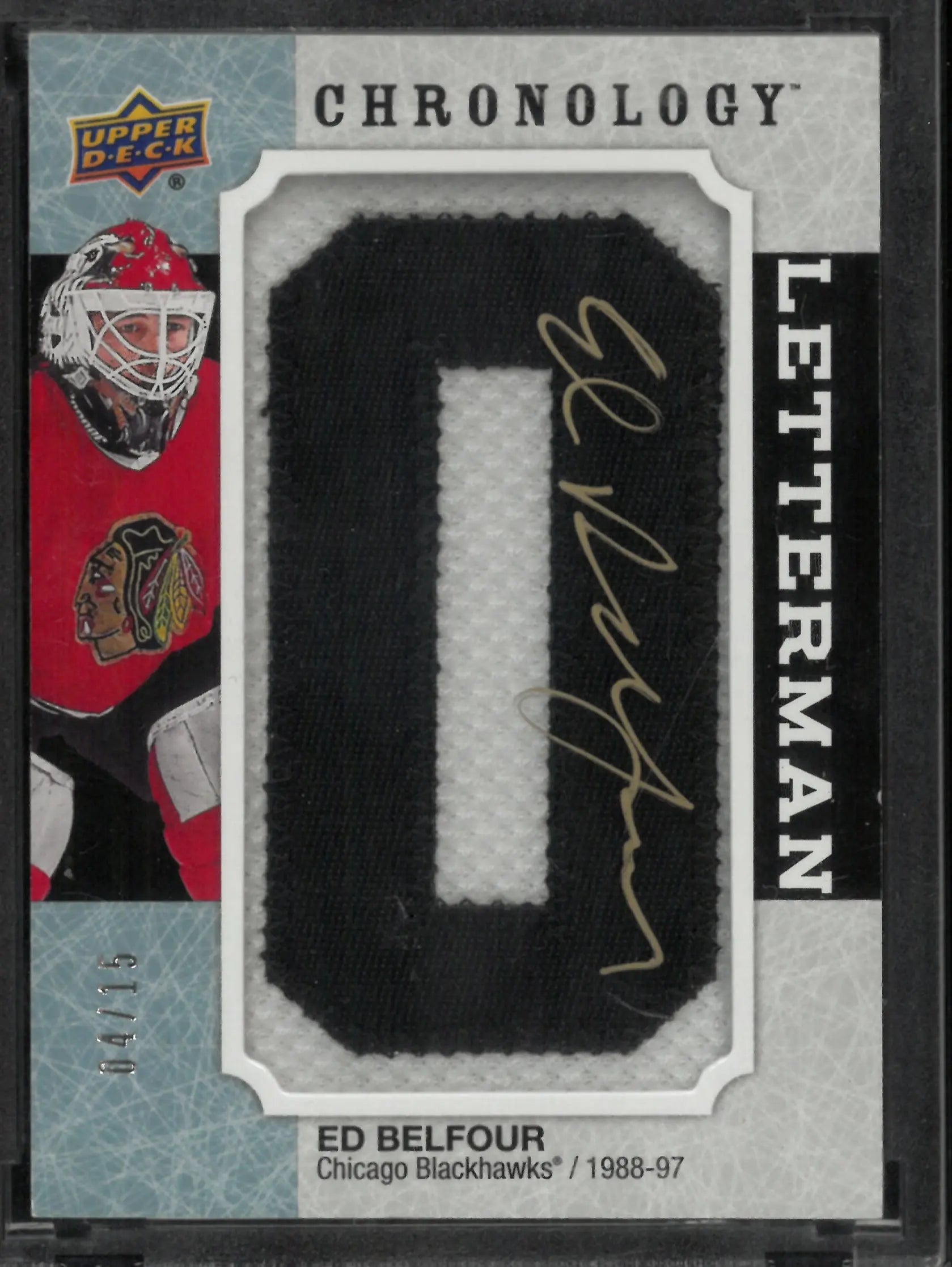 2018-19 Upper Deck Chronology Letterman Autograph Patch Ed Belfour Auto /15 
