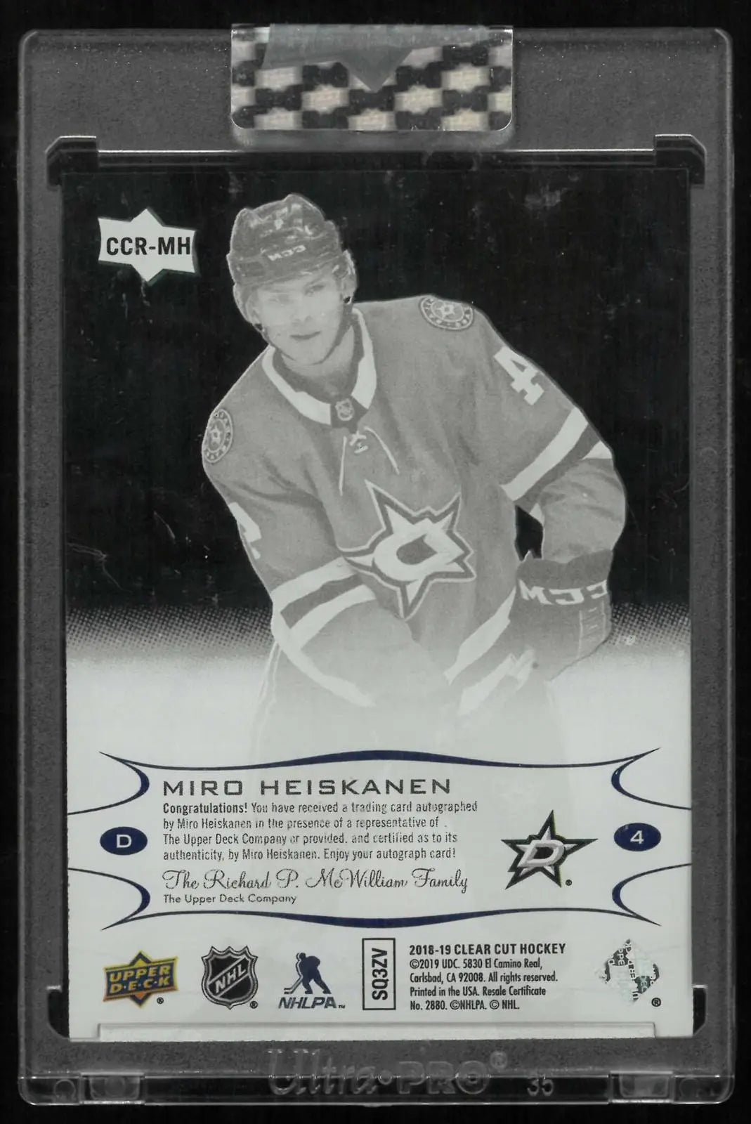 2018-19 Upper Deck Clear Cut Rookie Autograph Miro Heskanen Auto High Gloss /10 