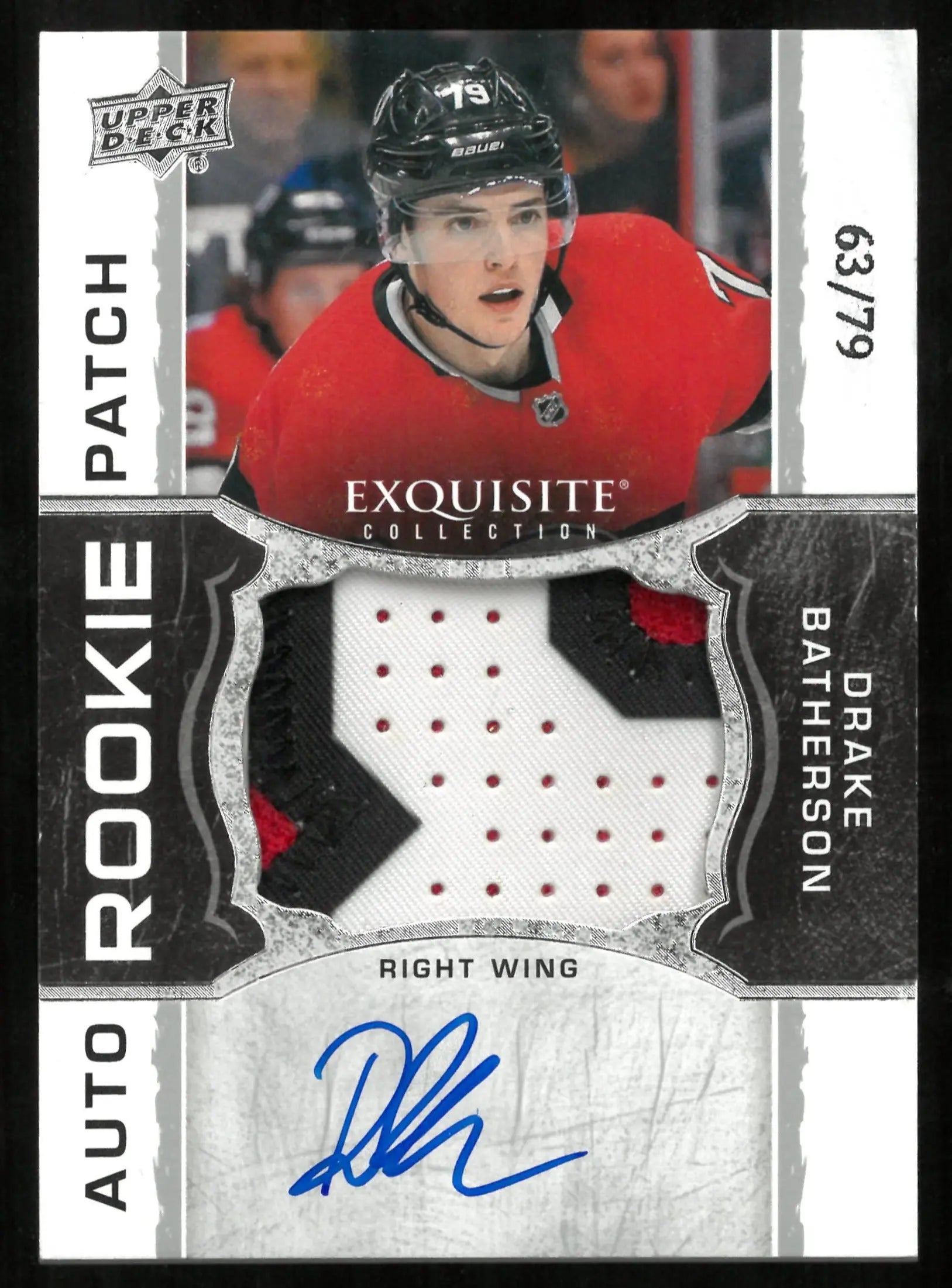 2018-19 Upper Deck Exquisite Rookie Patch Auto Drake Batherson /79 