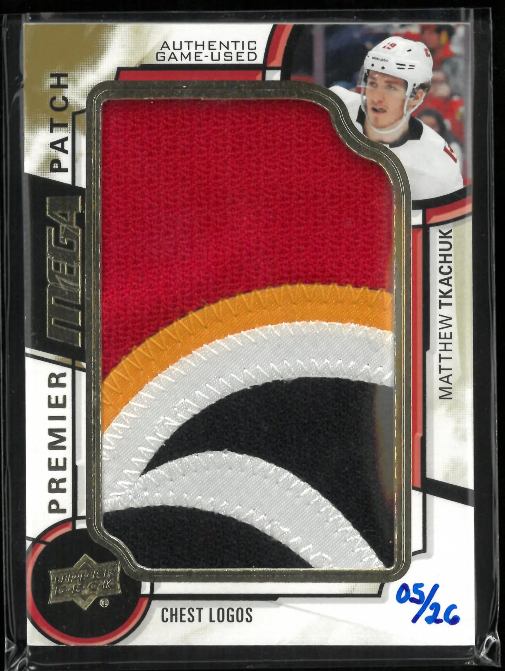 2018-19 Upper Deck Premier Matthew Tkachuk Premier Mega Patch Chest Logo /26 