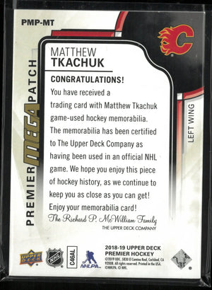 2018-19 Upper Deck Premier Matthew Tkachuk Premier Mega Patch Chest Logo /26 