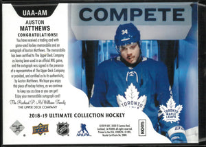 2018-19 Upper Deck Ultimate Access Autograph Patch Auston Matthews Auto /125 