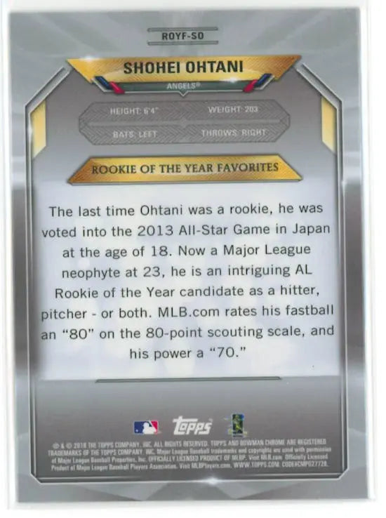 2018 Bowman Chrome Rookie of the Year Favorites Shohei Ohtani Mojo RC 