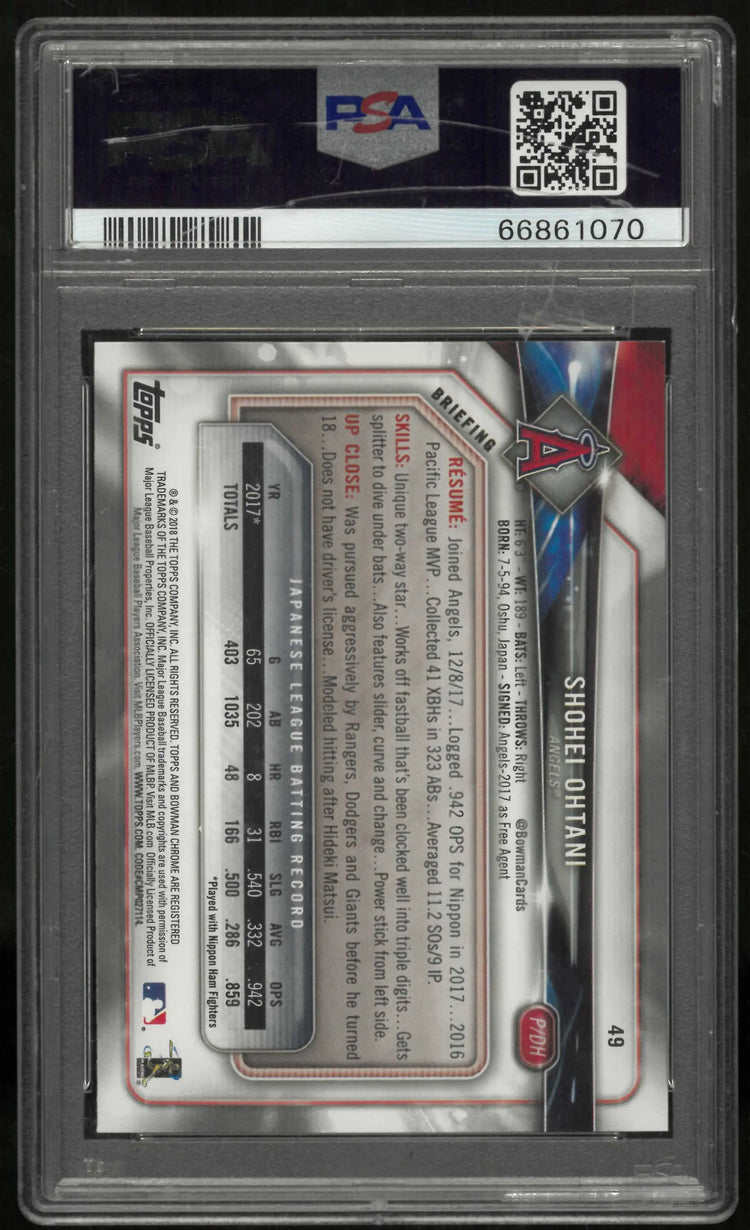 2018 Bowman Rookie Shohei Ohtani RC PSA 9 (A) 