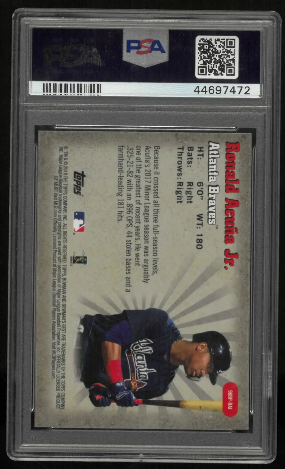 2018 Bowman's Best 1998 Best Performers Rookie Ronald Acuna Jr. RC PSA 10 