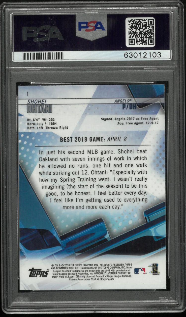 2018 Bowman's Best Shohei Ohtani  RC Rookie #1 PSA 10 