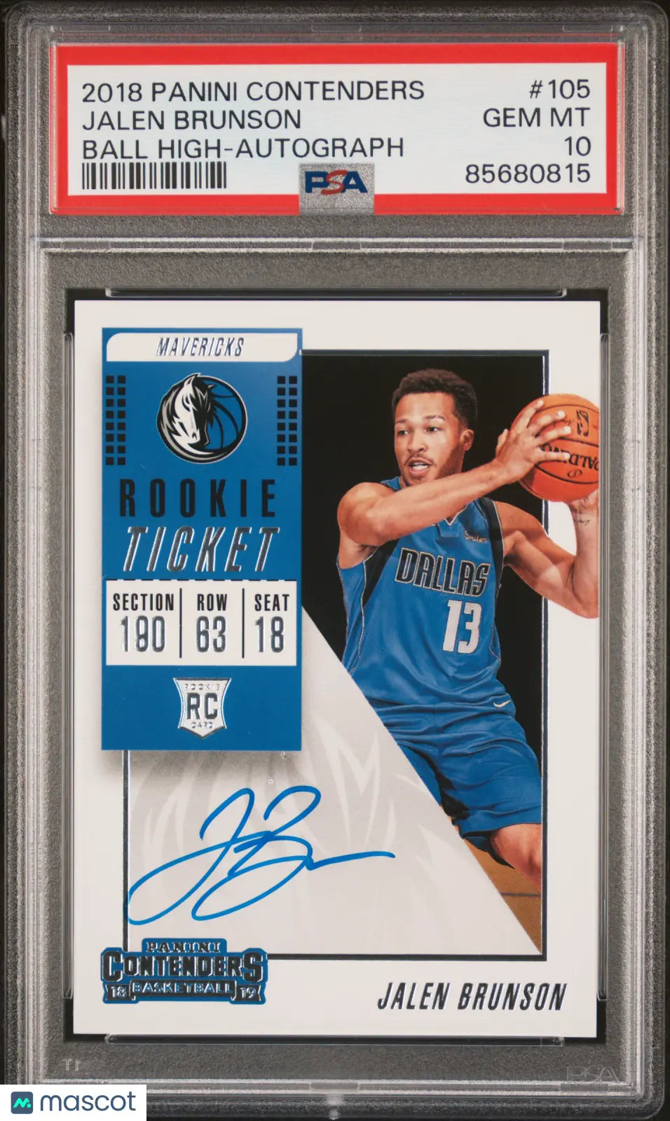2018 Contenders Jalen Brunson RC Rookie Ticket Variation Autograph Auto PSA 10 
