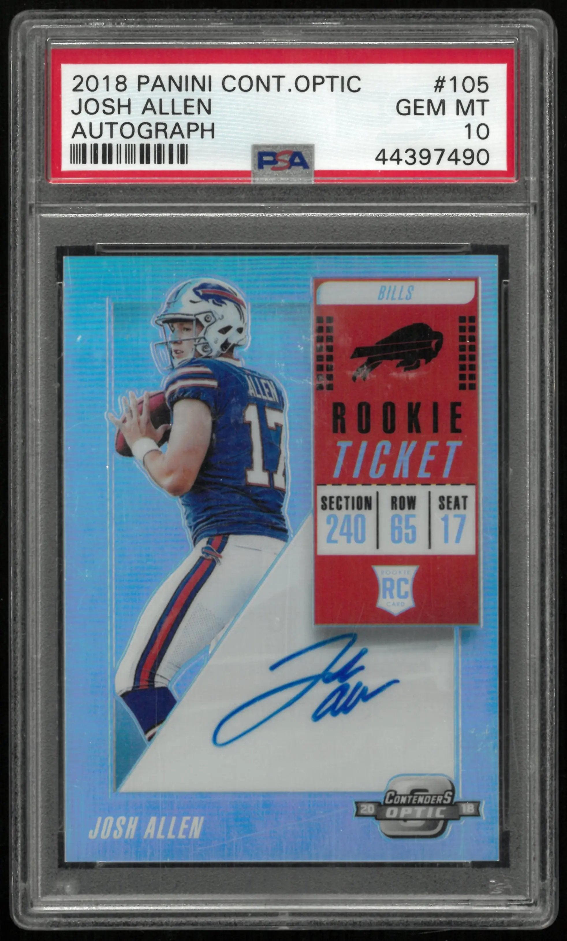 2018 Contenders Optic Josh Allen RC Rookie Ticket Auto PSA 10 No Feet 
