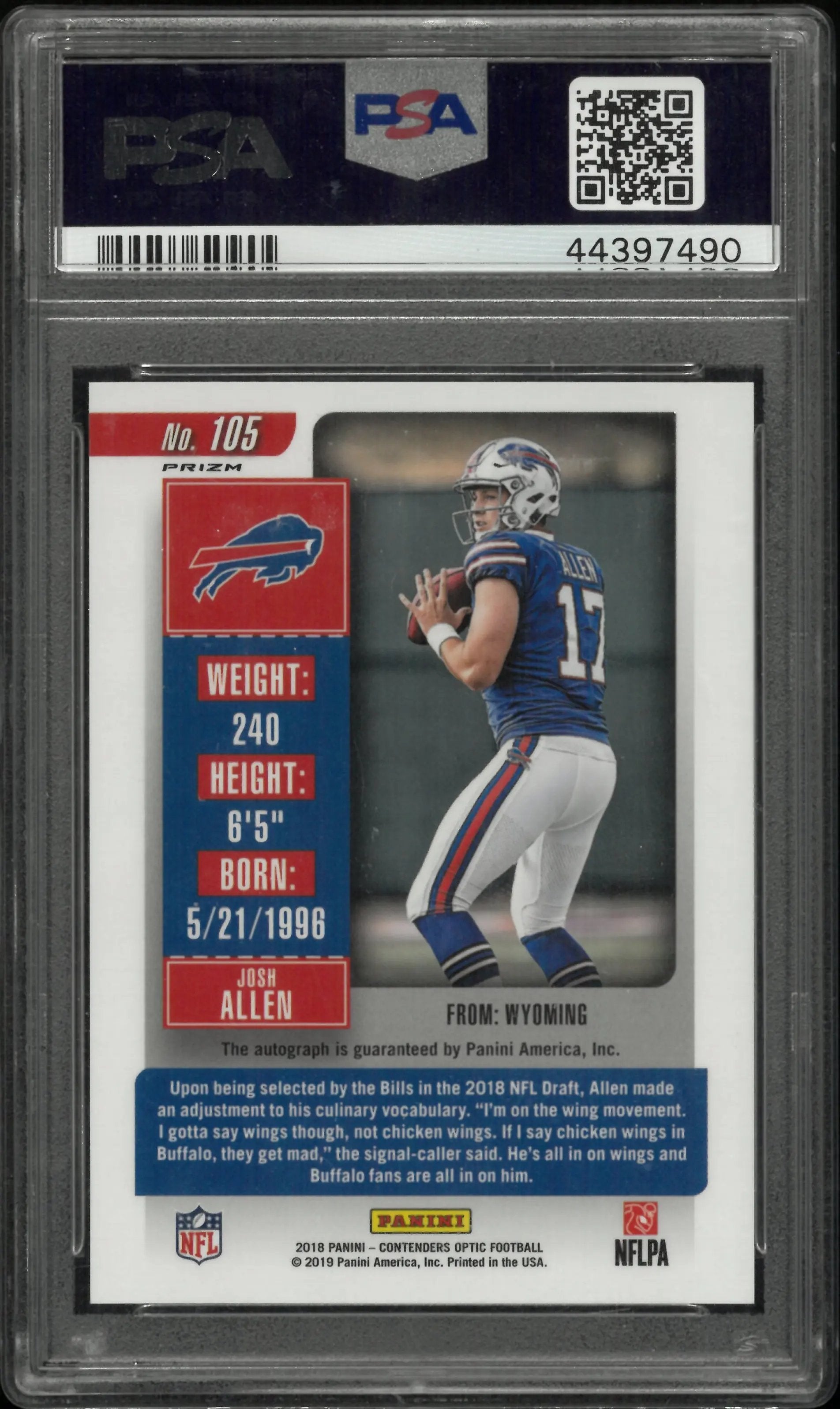 2018 Contenders Optic Josh Allen RC Rookie Ticket Auto PSA 10 No Feet 