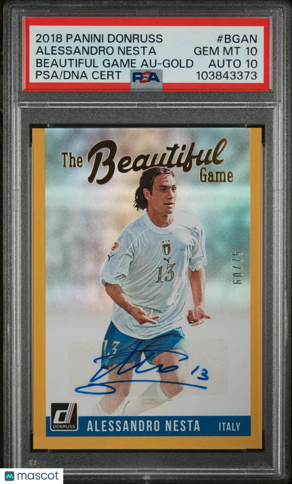 2018 Donruss Beautiful Game Gold Auto Alessandro Nesta /75 PSA 10 Auto 10 