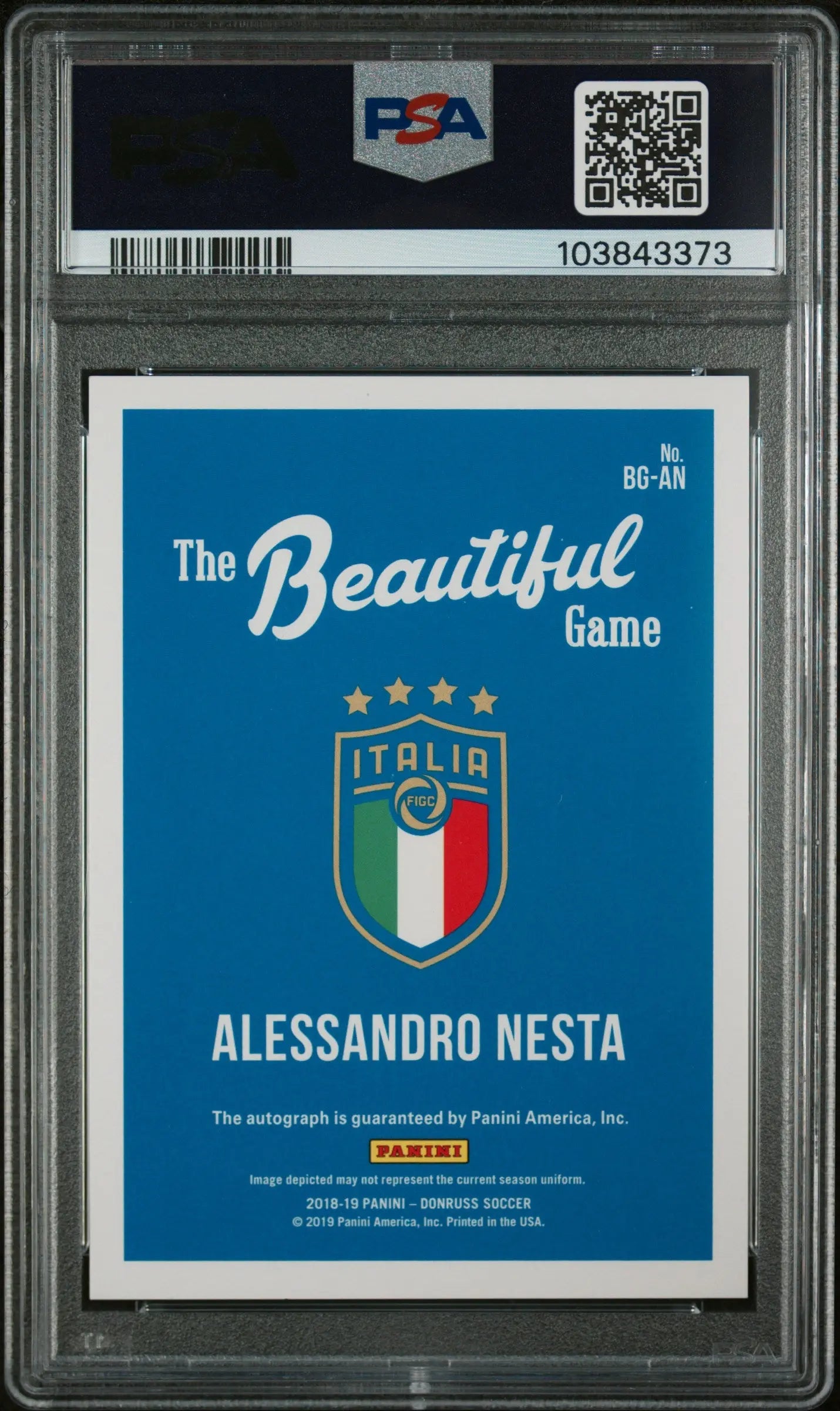 2018 Donruss Beautiful Game Gold Auto Alessandro Nesta /75 PSA 10 Auto 10 