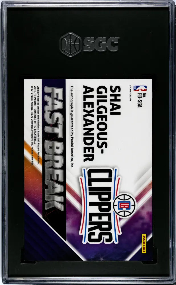 2018 Donruss  Fast Break Shai Gilgeous-Alexander Auto Rookie RC SGC 9.5 Auto 10 