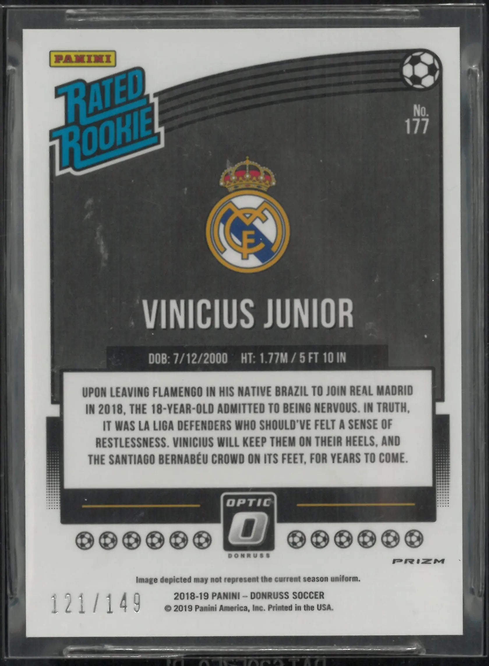 2018 Donruss Optic Aqua Vinicius Junior Rated Rookie RC BGS 8 /149 