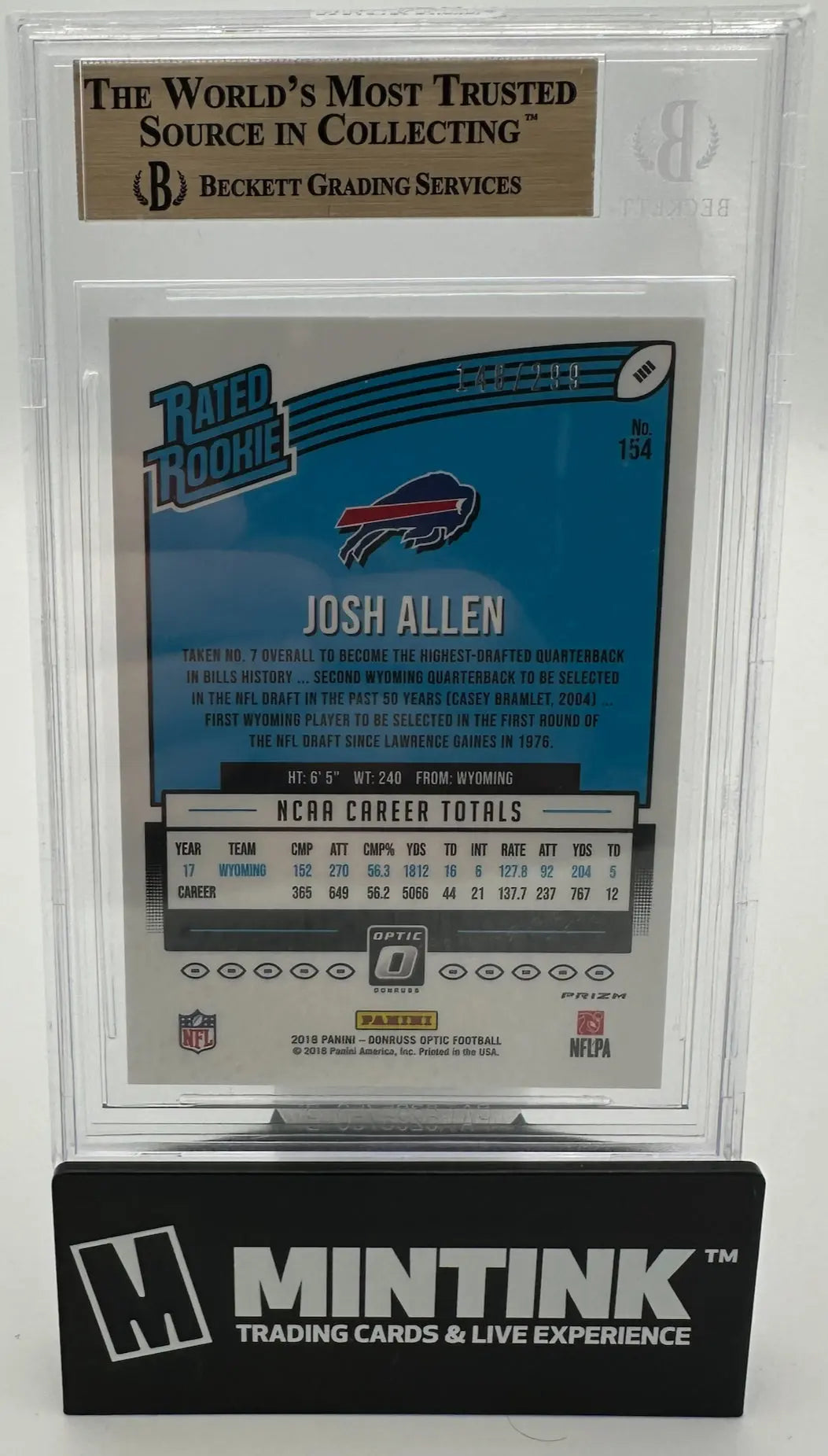 2018 Donruss Optic Rated Rookie Josh Allen Aqua /299 RC BGS 9.5 