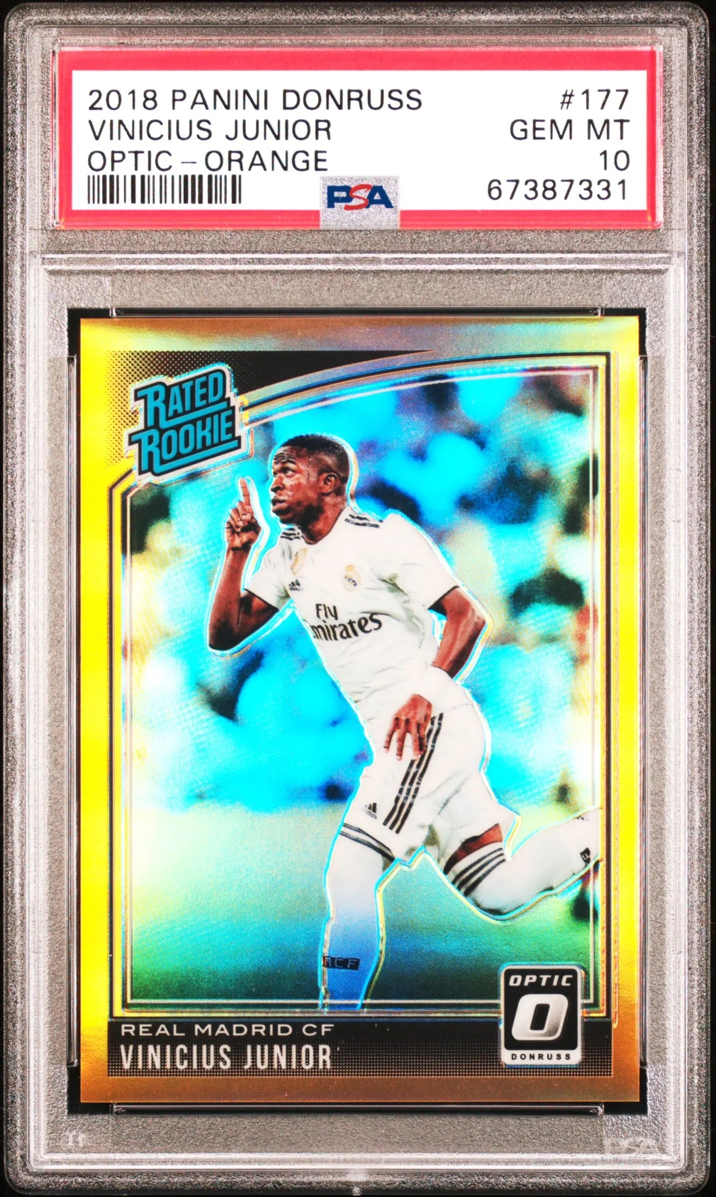 2018 Donruss Optic Soccer Vinicius Junior Rated Rookie RC Orange PSA 10 1/99 