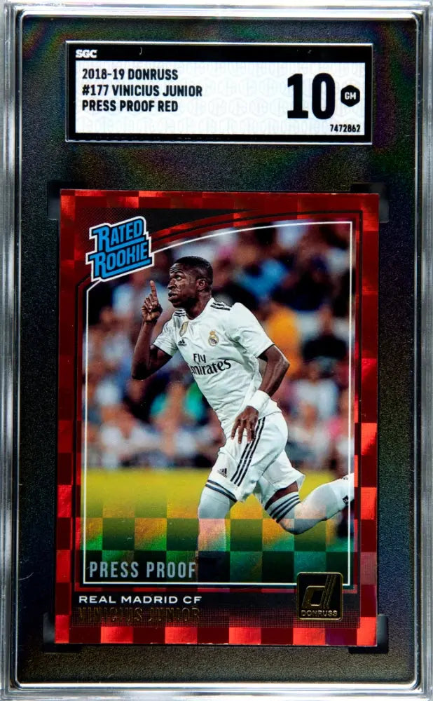 2018 Donruss Soccer Vinicius Junior Rated Rookie RC Red Press Proof SGC 10 
