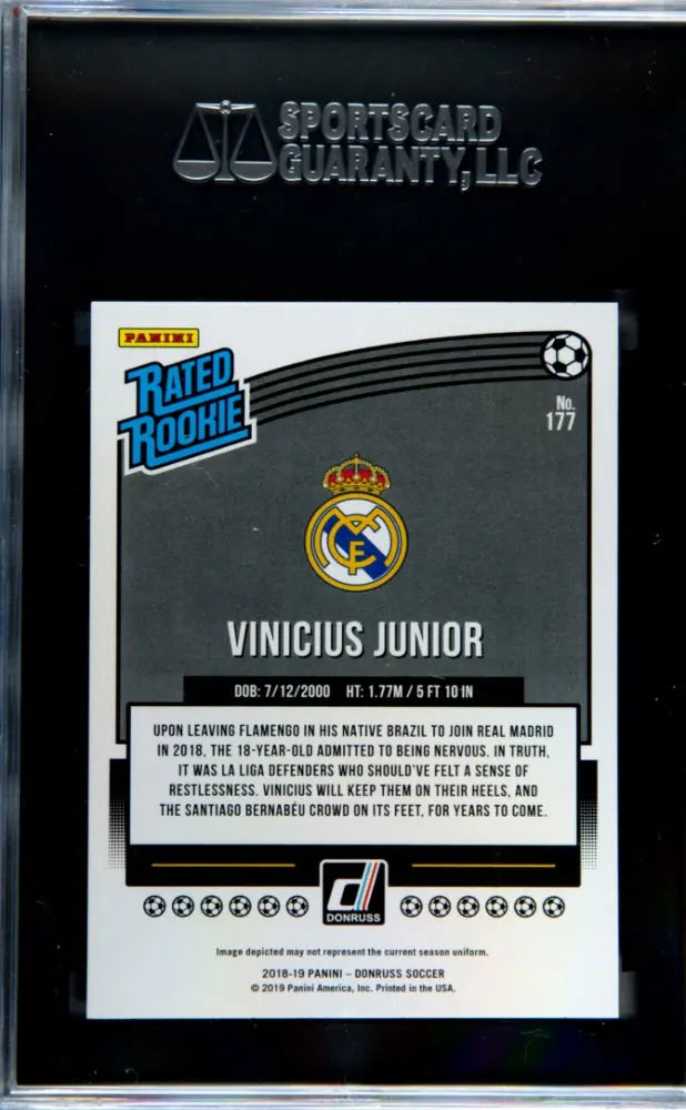 2018 Donruss Soccer Vinicius Junior Rated Rookie RC Red Press Proof SGC 10 