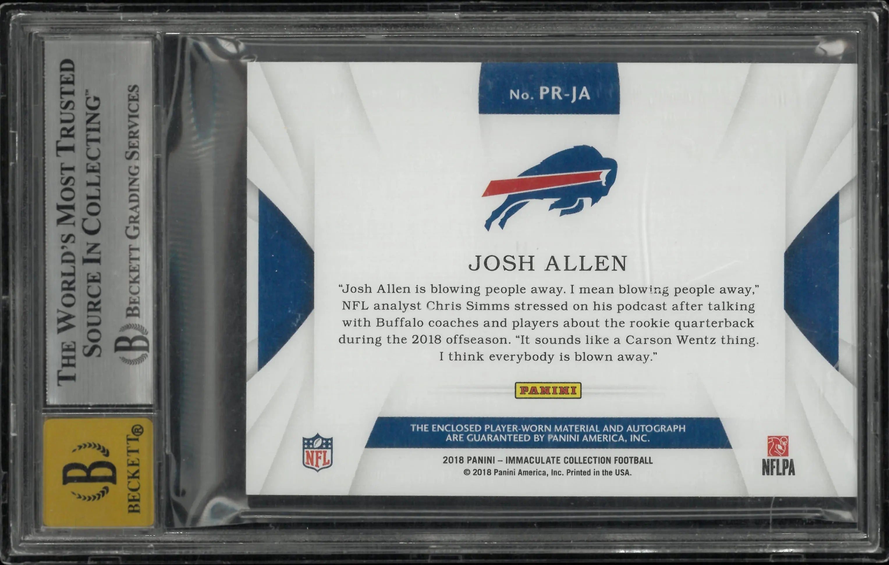 2018 Immaculate Football Rookie Premium Patch Autograph Josh Allen /99 BGS 8.5 