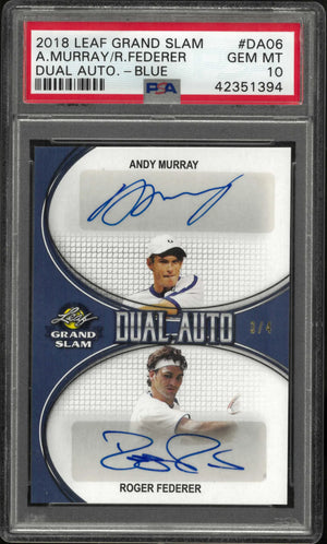 2018 Leaf Grand Slam Tennis Dual Auto Murray Federer Blue PSA 10 /4 