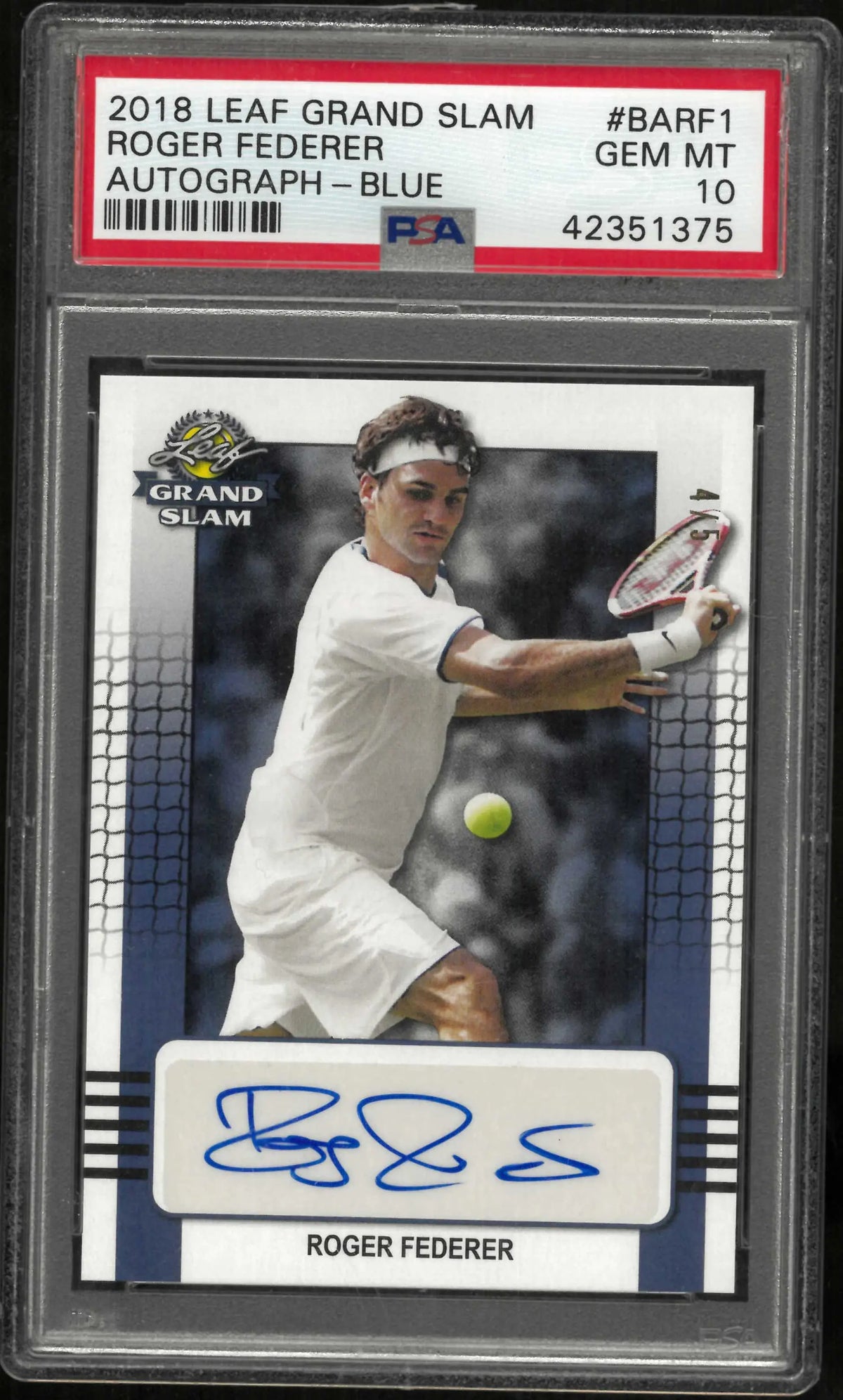 2018 Leaf Grand Slam Tennis Roger Federer Auto Blue PSA 10 /5 
