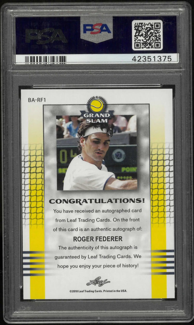 2018 Leaf Grand Slam Tennis Roger Federer Auto Blue PSA 10 /5 
