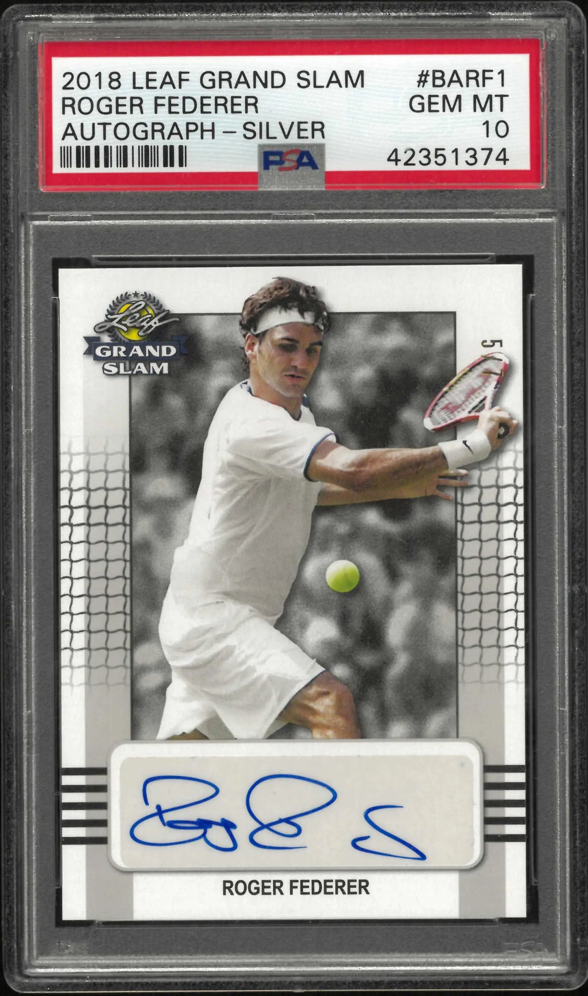 2018 Leaf Grand Slam Tennis Roger Federer Auto Silver PSA 10 /7 
