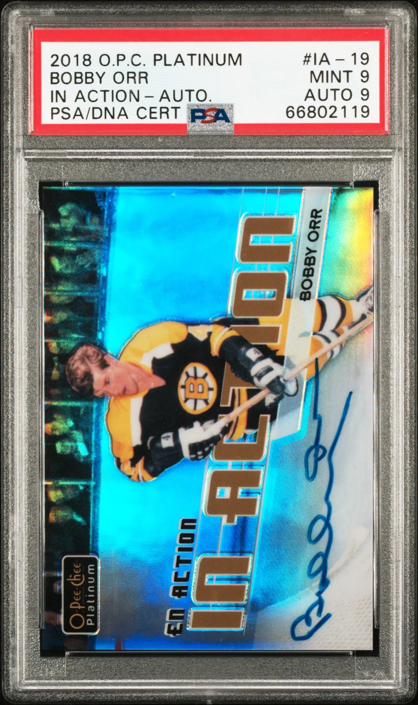 2018 O-Pee-Chee Platinum In Action Autograph Bobby Orr Auto PSA 9 