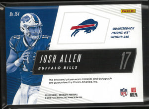 2018 Panini Absolute Rookie Patch Autograph Josh Allen Auto /99 RC 