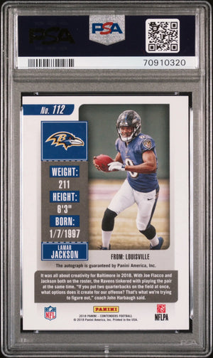 2018 Panini Contenders Autograph Rookie Lamar Jackson Auto /99 RC PSA 8 Auto 10 