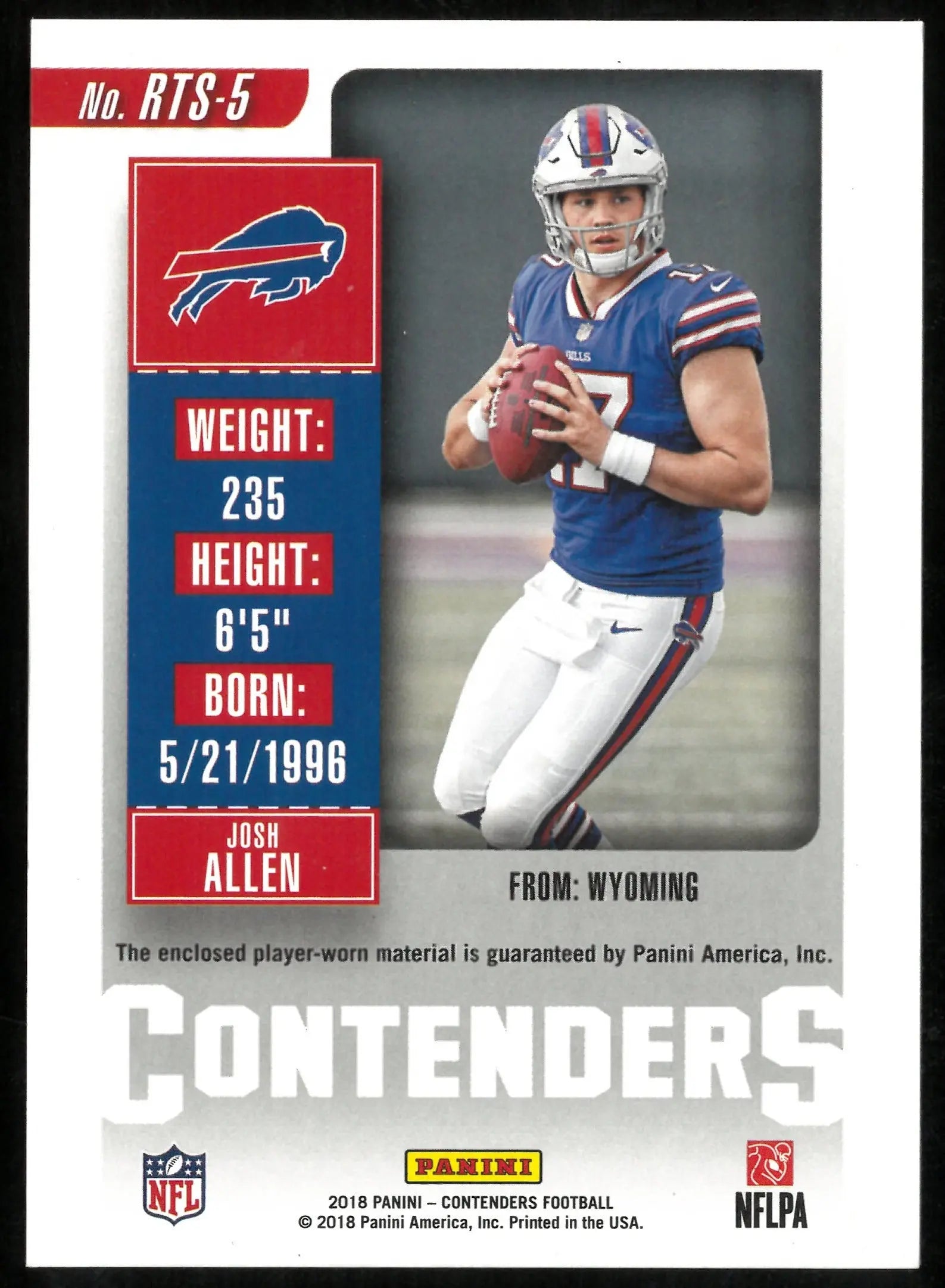 2018 Panini Contenders Green Rookie Ticket Patch Josh Allen 