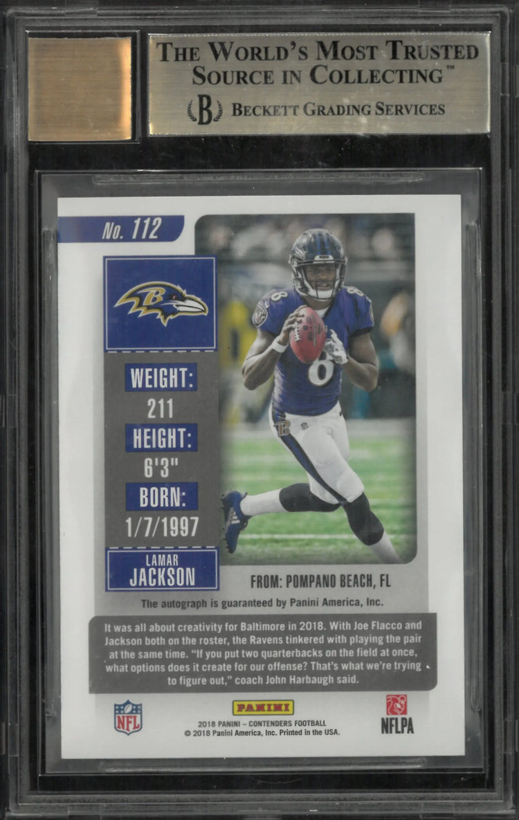 2018 Panini Contenders Lamar Jackson RC Rookie Ticket Auto BGS 9.5 Auto 10 