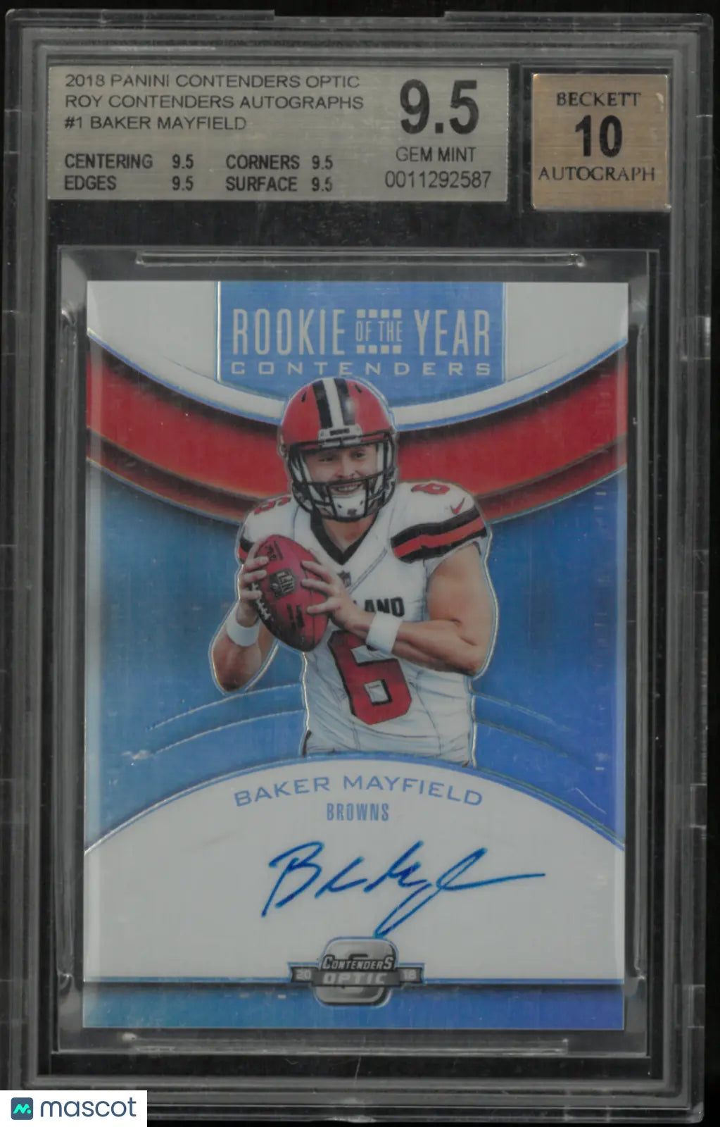 2018 Panini Contenders Optic ROTY Contenders Auto Baker Mayfield BGS 9.5 Auto 10 