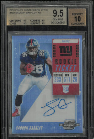 2018 Panini Contenders Optic Saquon Barkley RC Rookie Ticket Auto BGS 9.5 