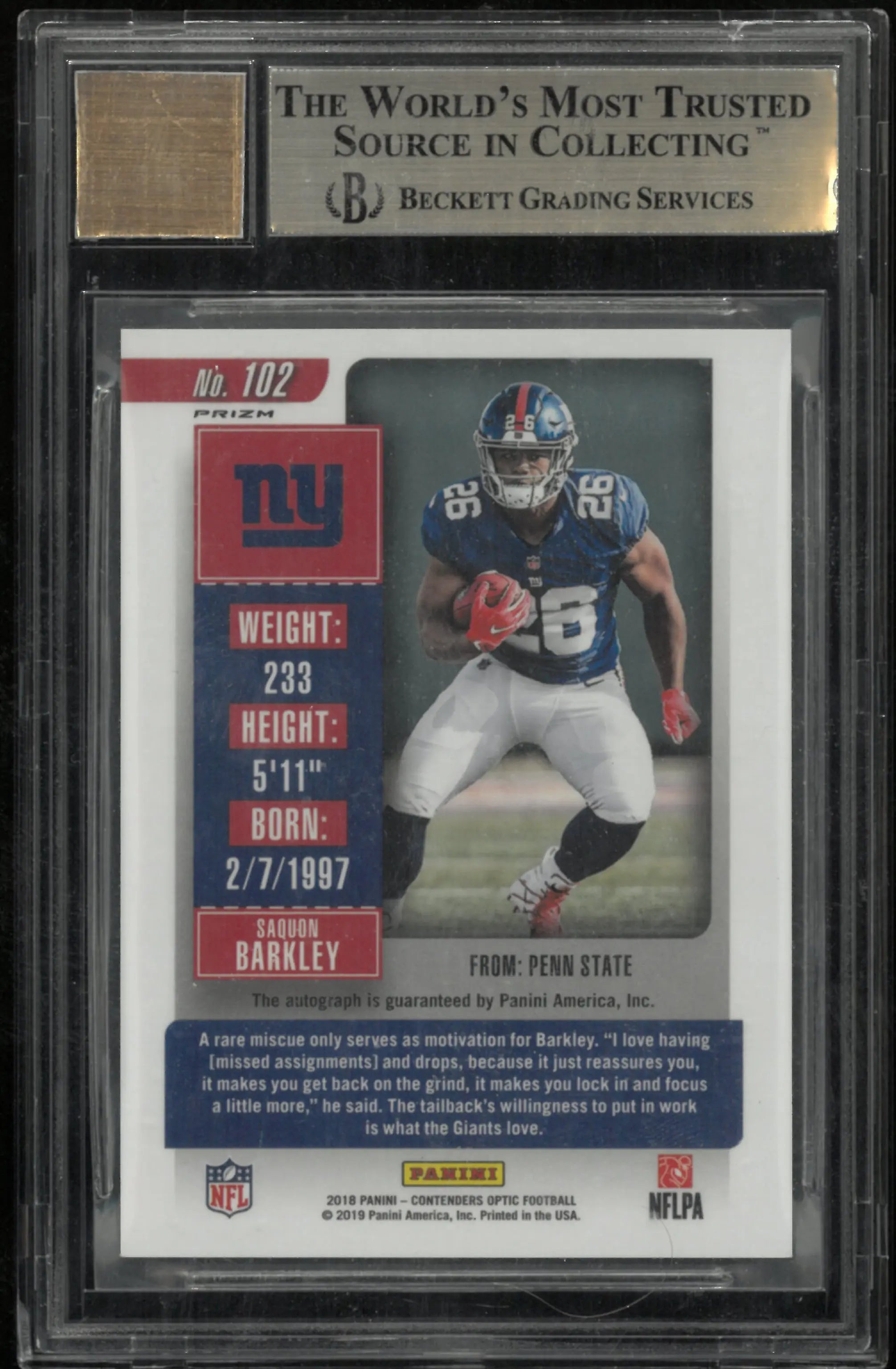 2018 Panini Contenders Optic Saquon Barkley RC Rookie Ticket Auto BGS 9.5 