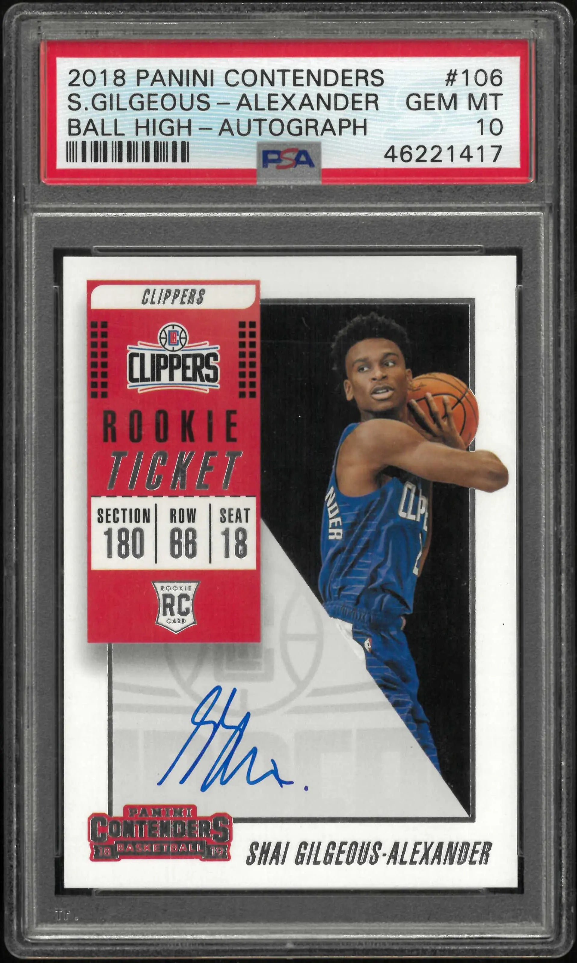 2018 Panini Contenders Rookie Auto Shai Gilgeous-Alexander Variation RC PSA 10 