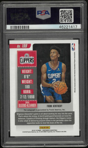 2018 Panini Contenders Rookie Auto Shai Gilgeous-Alexander Variation RC PSA 10 