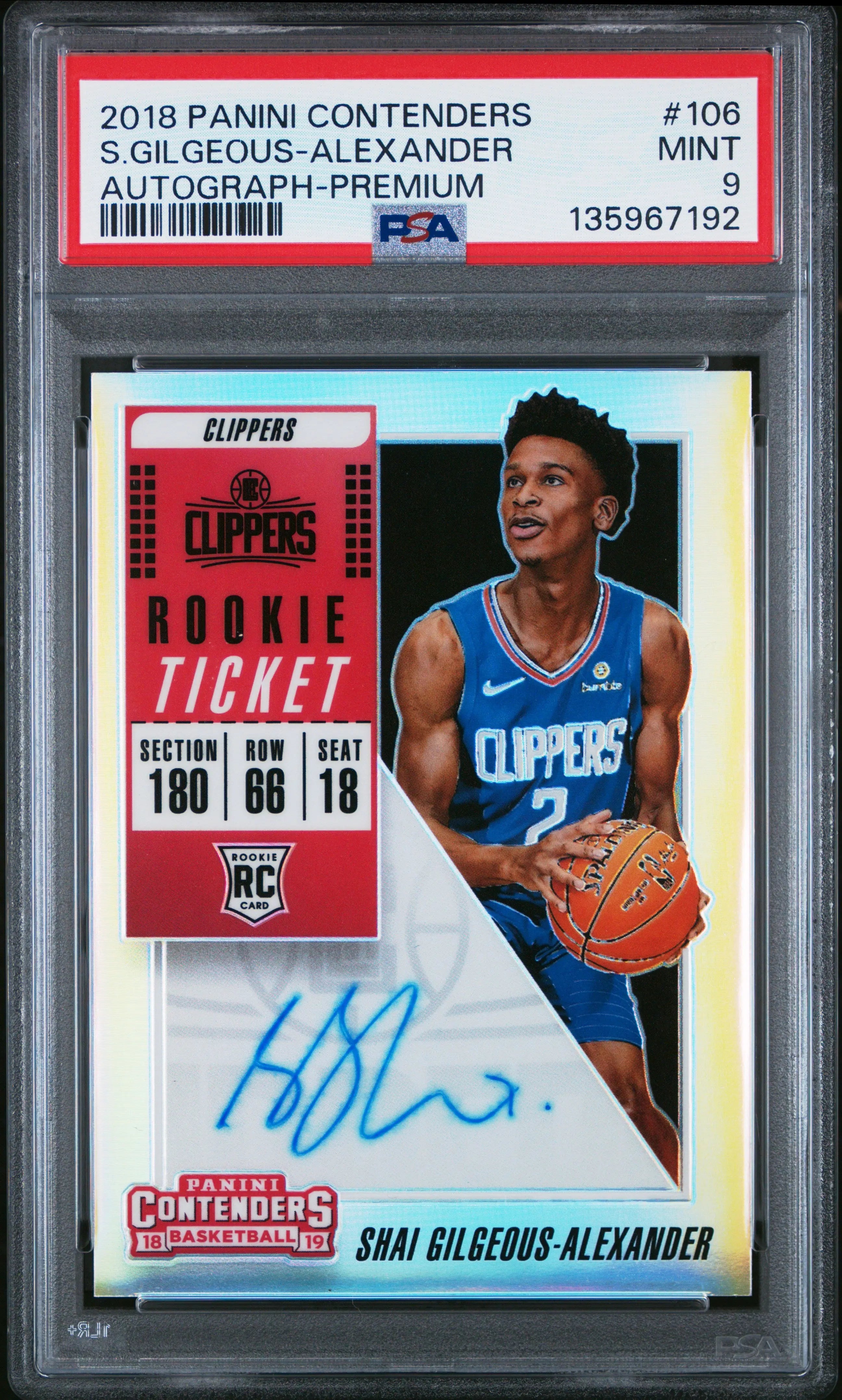 2018 Panini Contenders Rookie Autograph Shai Gilgeous-Alexander Auto RC PSA 9 