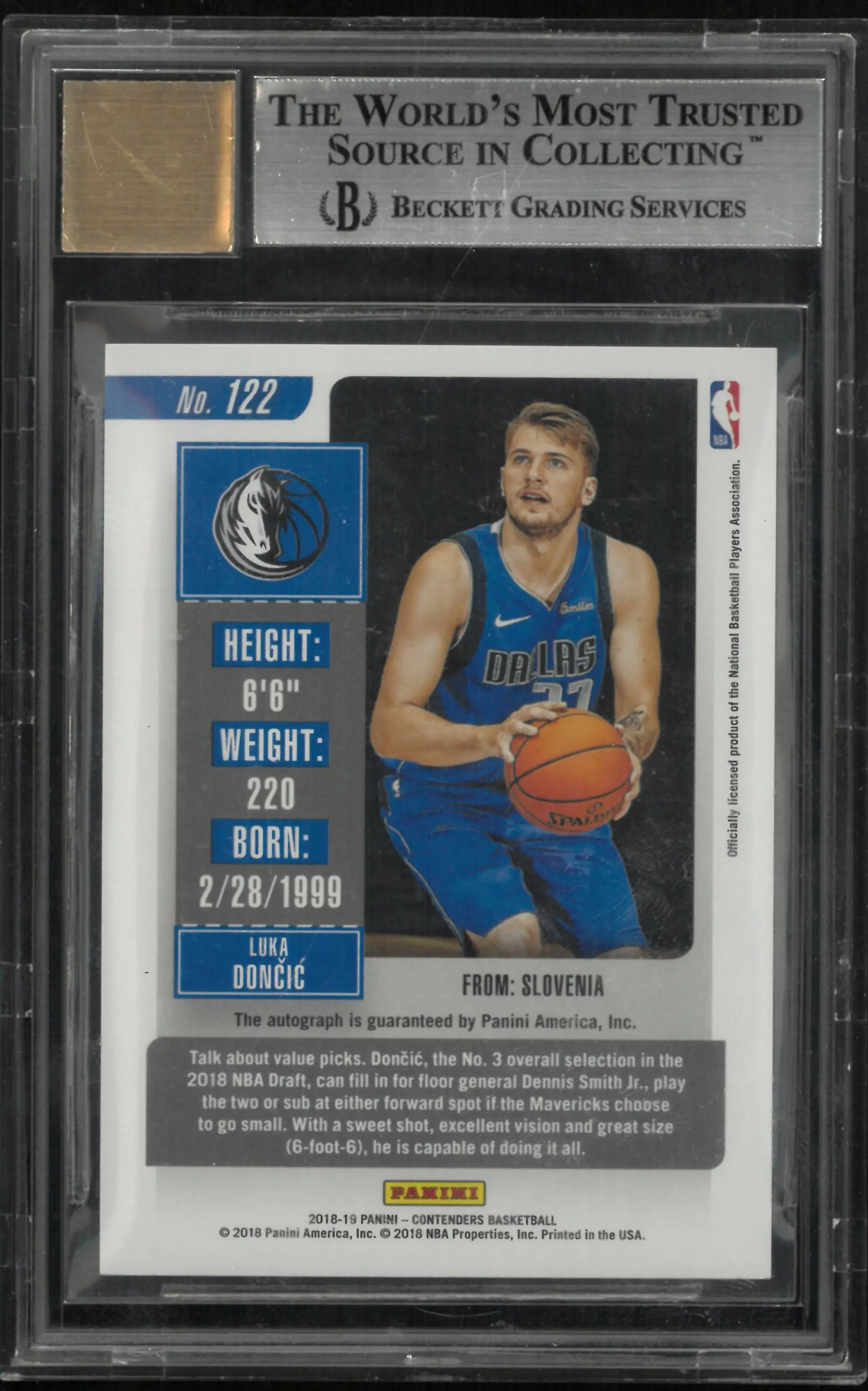 2018 Panini Contenders The Finals Ticket Luka Doncic RC Auto BGS 8.5 Auto 10 /49 