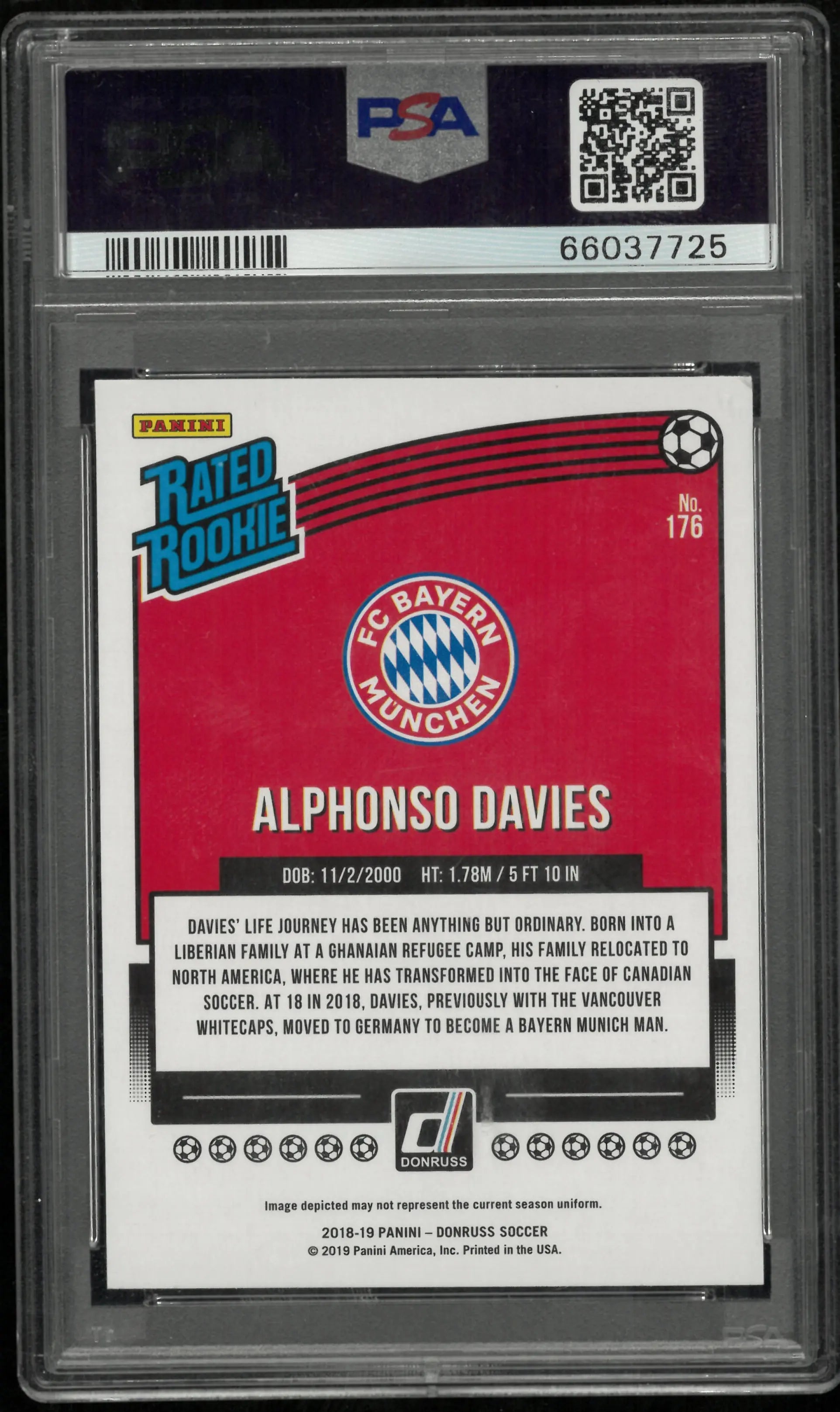 2018 Panini Donruss Alphonso Davies #176 Press Proof Red PSA 9 