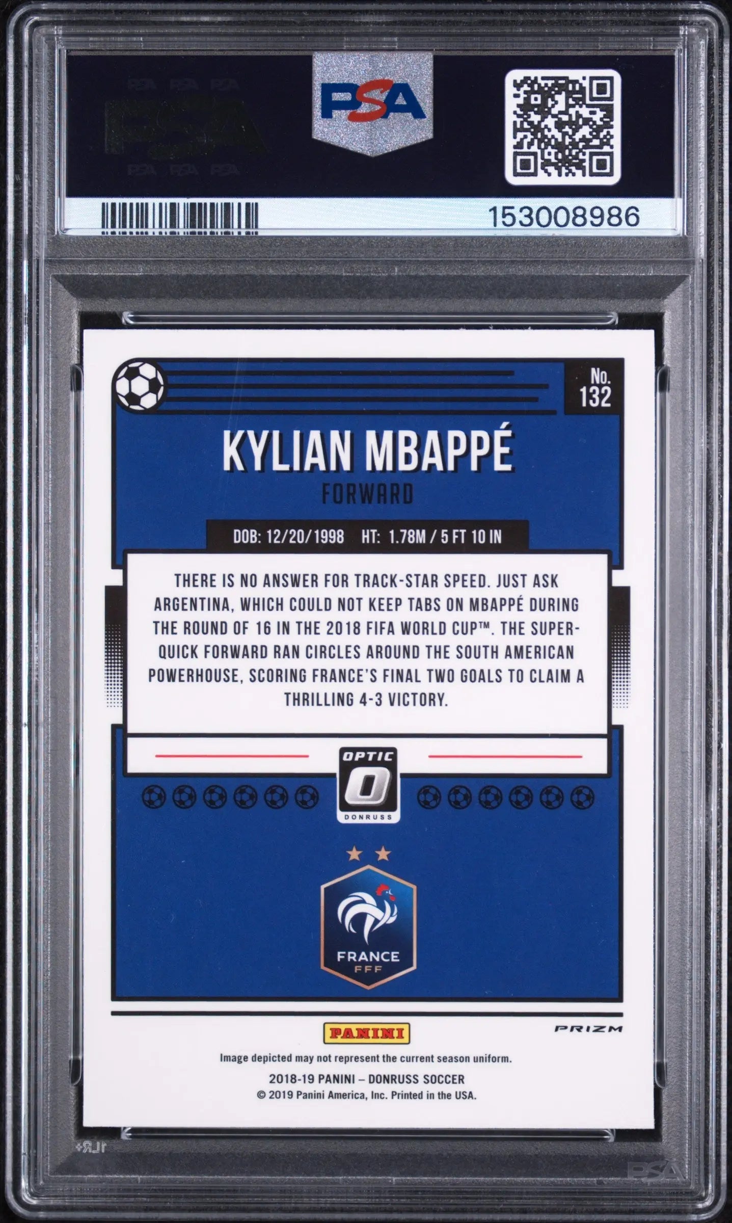 2018 Panini Donruss Kylian Mbappe Optic-Holo PSA 8 