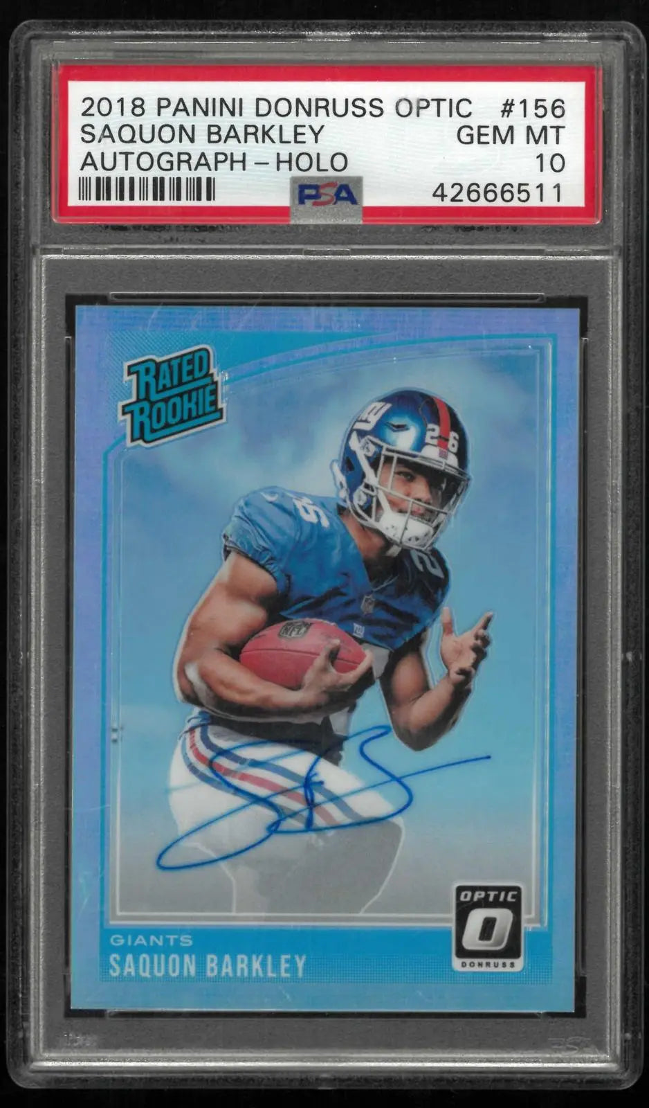 2018 Panini Donruss Optic Rated Rookie Autograph Saquon Barkley Holo /99 PSA 10 
