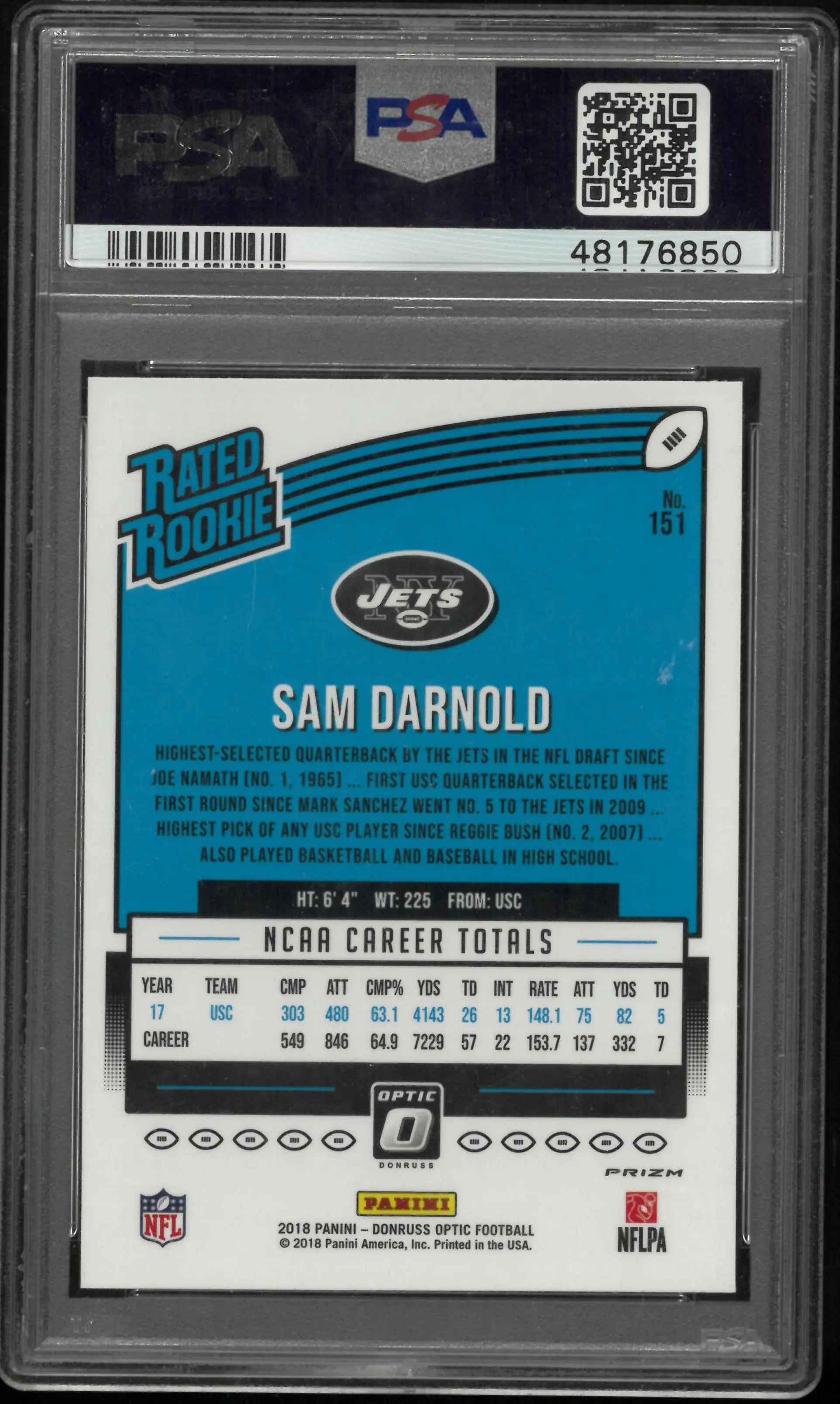 2018 Panini Donruss Optic Sam Darnold #151 Holo PSA 9 